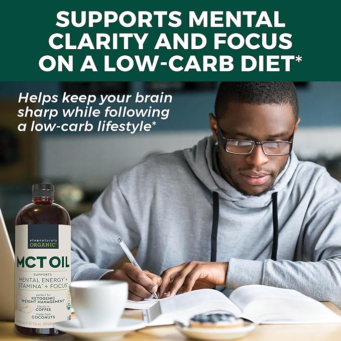 Viva Naturals Organic MCT Oil 32 fl oz – MCT Oil for Coffee USDA Organic Non-GMO Paleo Certified &amp Keto Friendly Supports Energy &amp Mental Clarity