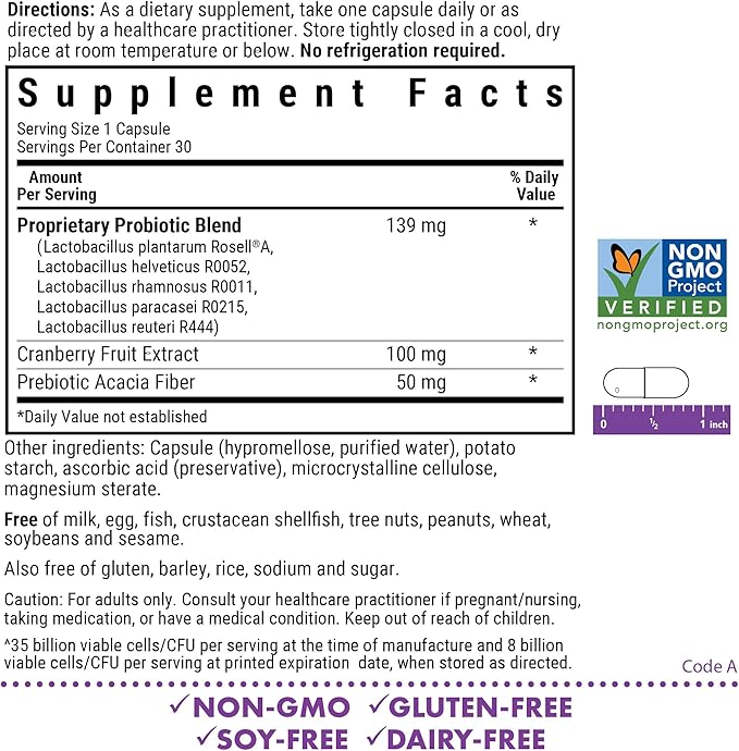 BlueBonnet Nutrition Women’s Probiotic 35 Billion CFU^ Shelf Stable - Urinary Tract Vaginal pH Digestive Immune* - Prebiotic and Cranberry - Non-GMO Free of Dairy Gluten &amp Soy - 30 Servings