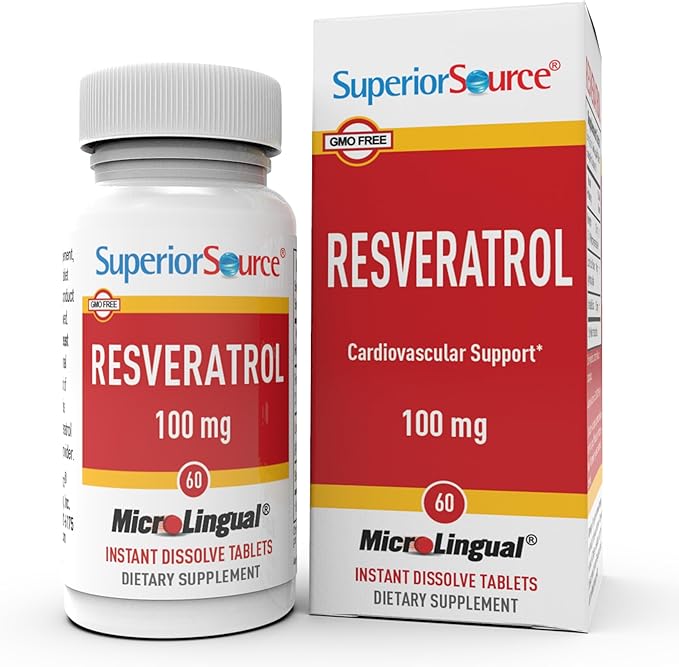 Superior Source Resveratrol 100 mg - Dietary Supplement for Healthy Aging - Supports Brain &amp Heart Health - Non-GMO &amp Gluten-Free - 60 MicroLingual Instant-Dissolve Tablets