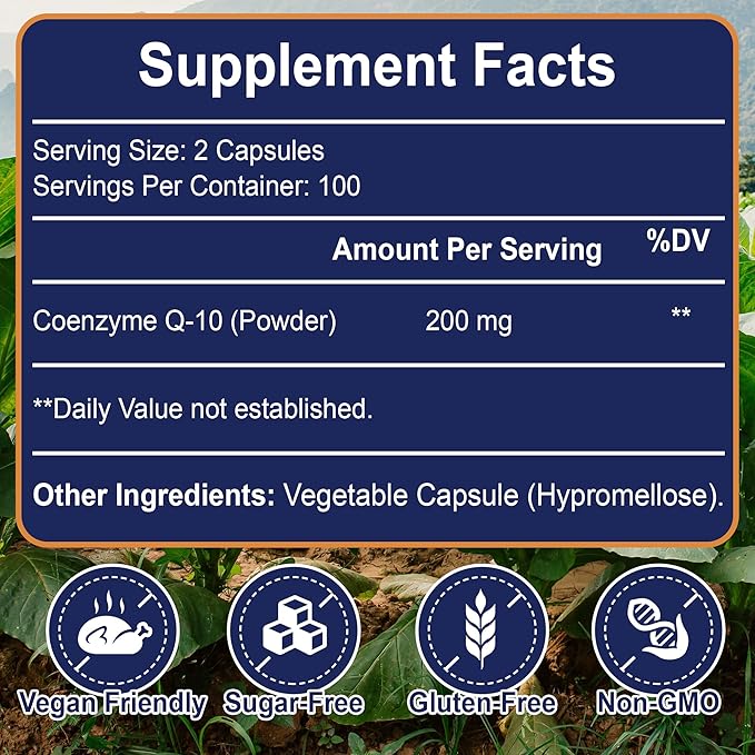 JOEYUUON CoQ10 Supplement 200mg Daily Coenzyme Q10 for Energy &amp Wellness Non-GMO Gluten-Free 200 Capsules