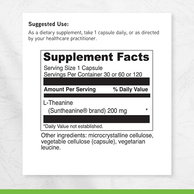 DAVINCI Labs L-Theanine - Dietary Supplement to Help with Concentration Focus Relaxation and Irritability* - with 200 mg L-Theanine per Serving - 120 Vegetarian Capsules