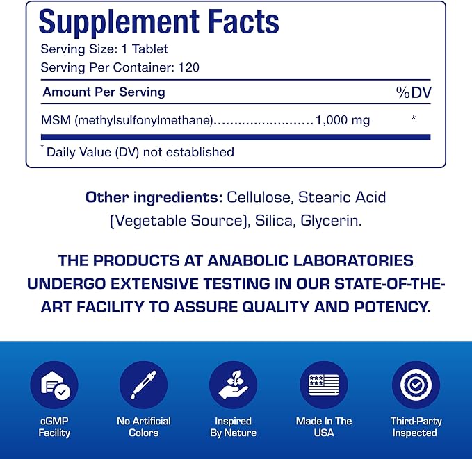 Methylsulfonylmethane MSM Supplement 1000mg - High Strength Soft Tissue &amp Joint Support Supplement with MSM from OptiMSM - Vegetarian Non-GMO &amp Made in the USA in cGMP Facilities - 60 Servings