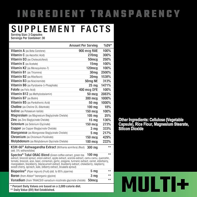 Axe &amp Sledge Multi Plus Multivitamin | 24 Bioavailable Vitamins &amp Minerals Ashwagandha | Multivitamin for Women and Men for Daily Nutritional Support | 90 Capsules 30 Servings