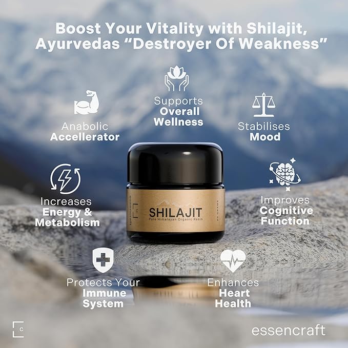 Organic Himalayan Shilajit Resin - 500mg Max Potency Lab Tested Pure Shilajit for Men and Women 85+ Trace Minerals Fulvic Acid Immune Support Energy &amp Cognitive Performance 4 Month Supply 60