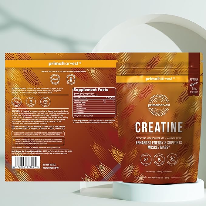 Primal Creatine Powder + Primal Magnesium Capsules Bundle | 2-Pack | Support Muscle Strength Recovery &amp Relaxation | 60 Servings