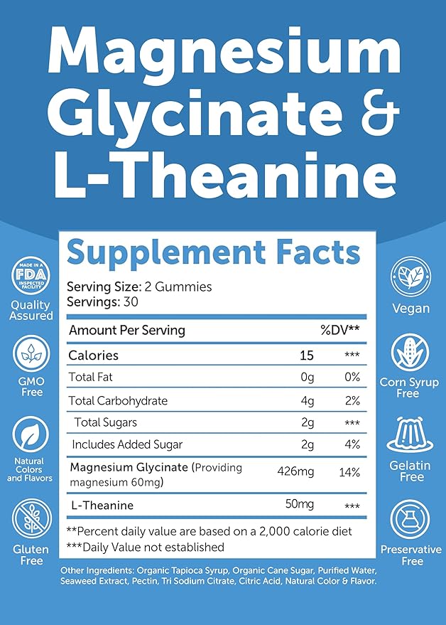 Lunakai USA Made Magnesium Glycinate Gummies with L-Theanine for Kids &amp Adults – 420mg Magnesium Supplement for Calm Sleep &amp Stress Support - 6 Pack