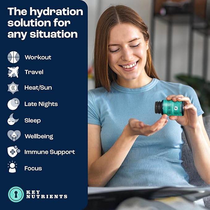 KEY NUTRIENTS Electrolyte Tablets 200 Capsules Salt for Dehydration Fasting Electrolytes- Salt Pills with Electrolytes No Sugar Gluten Free Hydration Tablets Made in USA