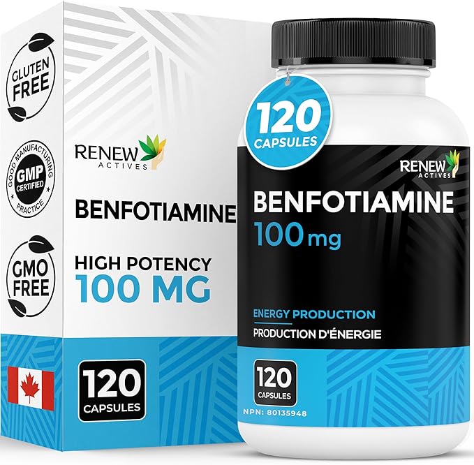Renew Actives Benfotiamine 100mg – Supports Energy Production &amp Overall Wellness – Vegan Non-GMO Gluten-Free – 120 Capsules