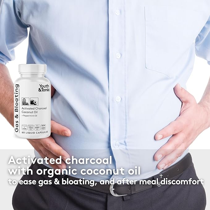 Youth &amp Tonic Bloating Relief with Pre &amp Probiotics from Water Retention Gas or Food Digestion with Water Pills Liquid Activated Charcoal and Digestive Enzymes Bundle Pack