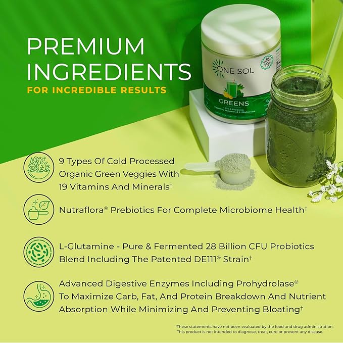 One Sol Fat Burner &amp Greens Bundle: Natural Metabolism Energy &amp Gut Health Support with Superfoods Probiotics &amp All-Natural Ingredients (Fat Burner + Super Greens)