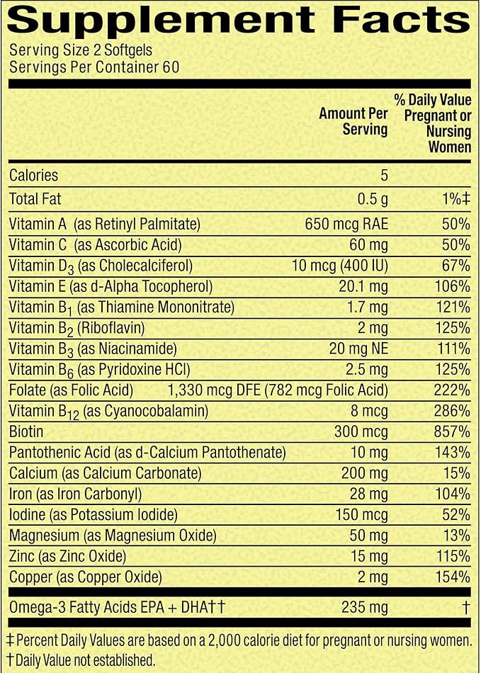 Prenatal Vitamins for Women- 120 Mini Softgels Multivitamin/Multimineral (Pack of 1) Boxed by Fusion Shop Store
