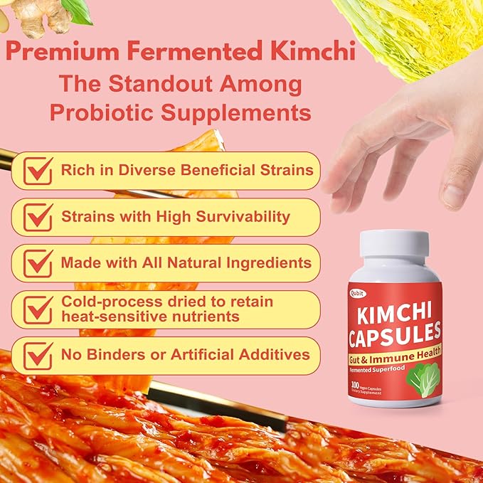 Kimchi Capsules Kimchi Supplement Probiotics &amp Enzymes Supports Gut &amp Digestive Health Taste Well One Fermented Superfood for Antioxidant Support 90 Vegan Capsules Pills