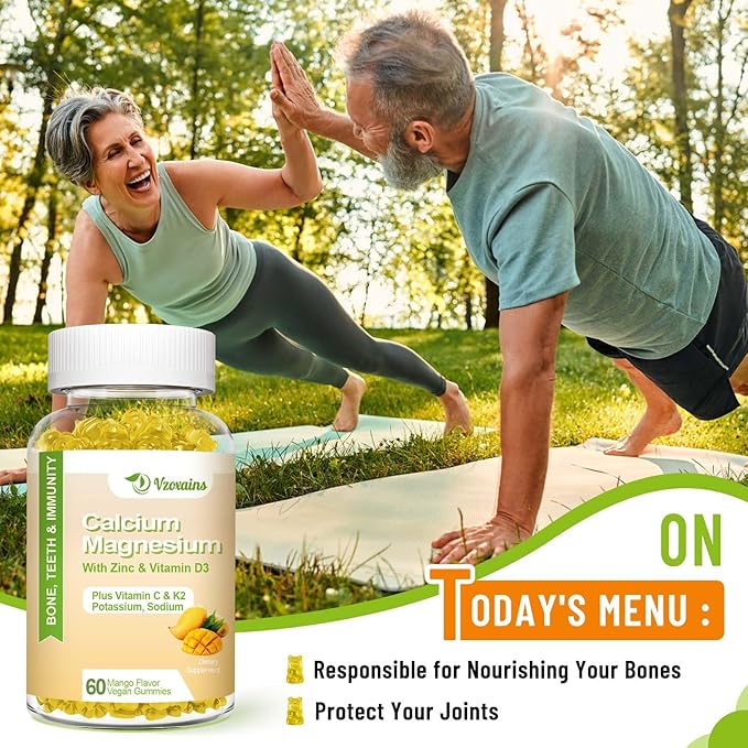 High Absorption Calcium Gummies Calcium Magnesium Zinc with Magnesium Glycinate Potassium Vitamin D3 for Women &amp Men- Mango Flavor 120 Cts