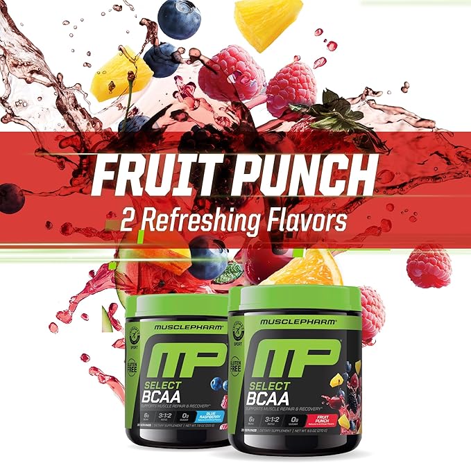 MusclePharm Essentials BCAA Powder Pre &amp Post Workout Recovery Drink Supports Muscle Recovery &amp Energy Essential Amino Acids 30 Serv Fruit Punch