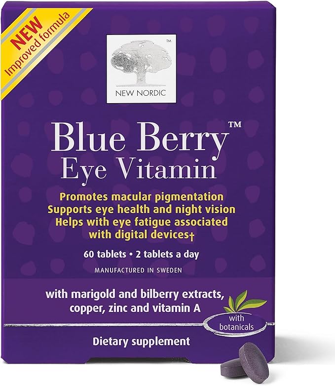 NEW NORDIC Blue Berry Eye Vitamin Lutein Supplement with Zinc Supports Macular Pigmentation Eye &amp Vision Function 60 Tablets (Pack of 1)