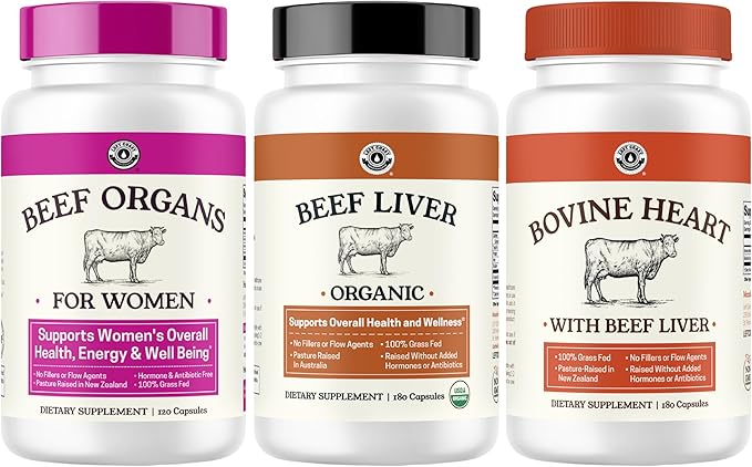 Beef Organ Supplement for Women + Organic Beef Liver Capsules + Grass Fed Bovine Heart &amp Liver Supplement - Pasture Raised Bovine - No Fillers Flow Agents or GMOs - Nutrient Dense Superfood