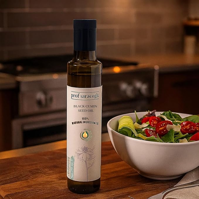 Prof Saracoglu Premium Black Seed Oil Cold Pressed Glass Bottle- Turkish Nigella Sativa- Unrefined &amp Solvent Free Liquid Black Cumin for Hair Skin &amp Immune Support Non-GMO Mild Taste- 8.45