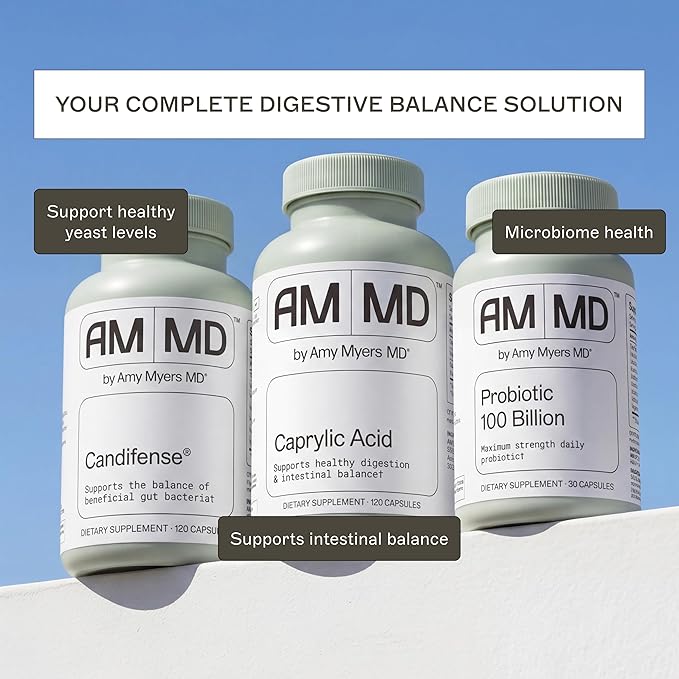 Amy Myers MD Caprylic Acid - Digestion Support Supplement for Intestinal Balance - Supports a Balanced Microbiome for Gut Health - Gluten-Free Dairy-Free &amp Non-Soy - 120 Capsules (60 Servings)