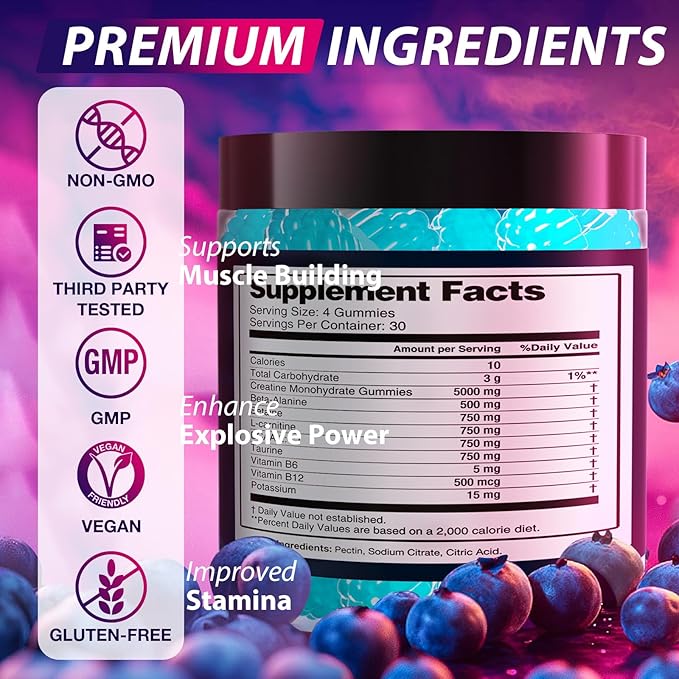Creatine Monohydrate Gummies Complex 8500 MG for Men &amp Women Energy Support 120 Count