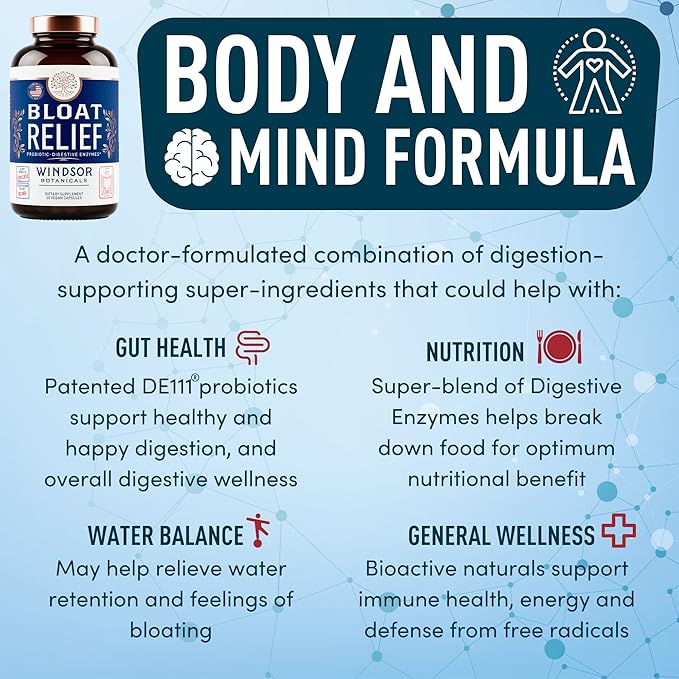 Bloat Relief Probiotic and Digestive Enzymes - Anti Bloating Turmeric Fennel Bromelain IBS Supplement - Detox Debloat Capsules Gas - Bloating Relief for Women and Men - 30 Gut Health Pills