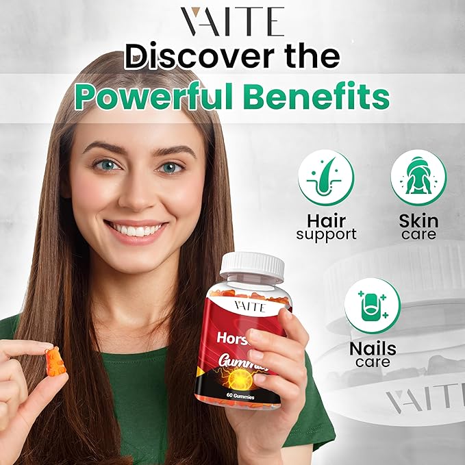 VAITE Horsetail Herb Hair Growth Gummies – Silica &amp Antioxidant Supplement with Horsetail Extract for Stronger Hair Skin &amp Nails Non-GMO Gluten-Free – Cola de Caballo Hierba – 60 Vegan Chew