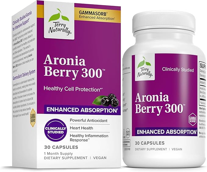 Terry Naturally Aronia Berry 300 - Antioxidant Supplement for Heart &amp Cellular Health - Vegan &amp Gluten-Free - 30 Capsules (30 Servings)