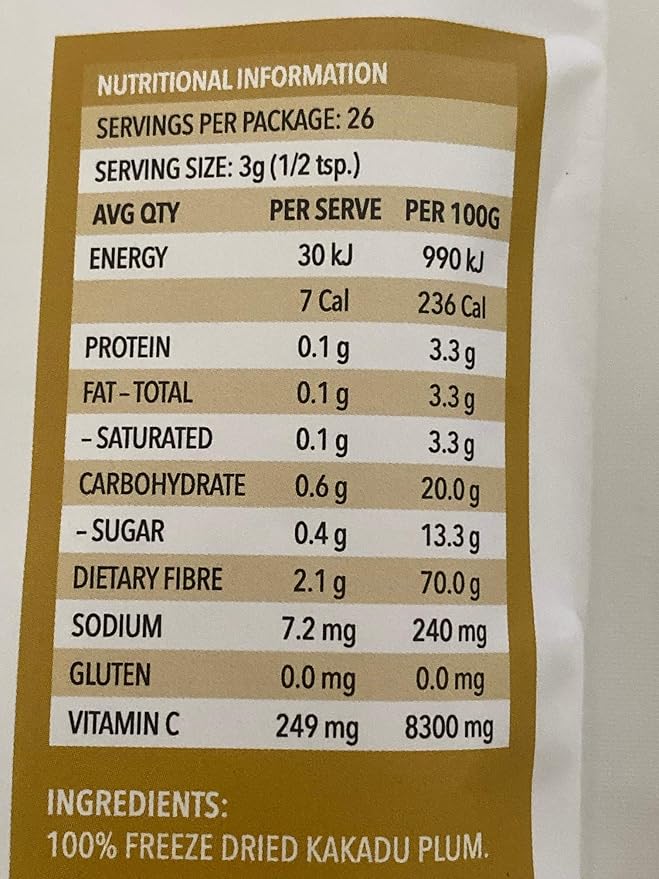 Kakadu Plum Freeze Dried Powder | 100 Percent Natural no Added Sugar | the World’s Richest Natural Source of Vitamin C by the Australian Superfood Co | 80 Gram