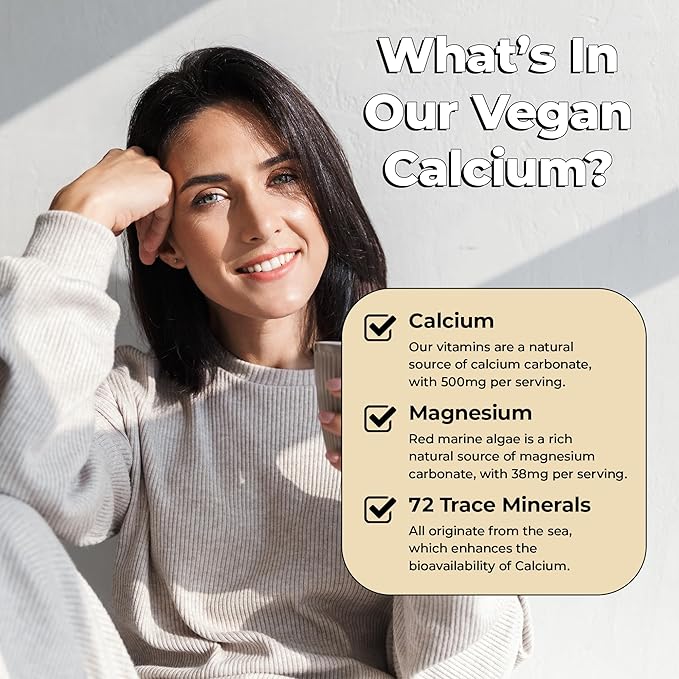 Future Kind Vegan Calcium Supplement - Plant-Based Calcium Magnesium Supplement Sourced from Iceland for Teeth &amp Bone Support (60 Capsules)