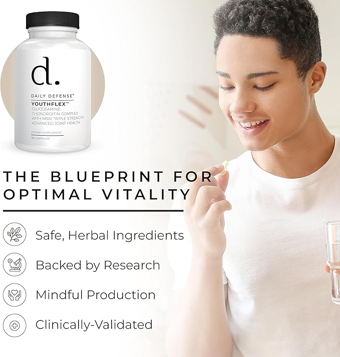Joint Defense Glucosamine with Chondroitin &amp MSM Triple Strength Joint Support for Men &amp Women’s Mobility &amp Flexibility - 180 Capsules Made in the USA