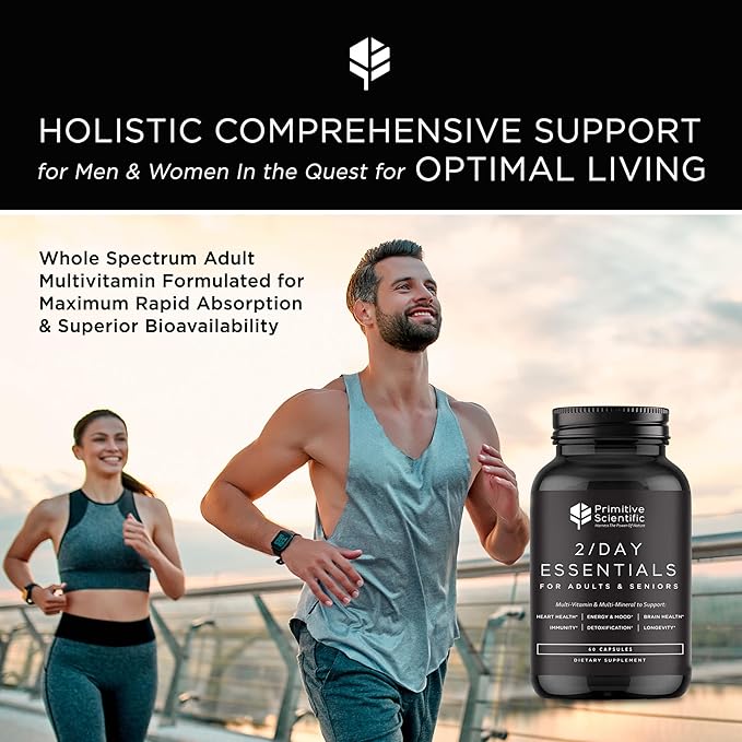 Whole Food Daily Essential Multivitamins for Adults and Seniors - 2X a Day - Vitamin A C D E B12 and Minerals - Natural and Holistic Support (60 Capsules)