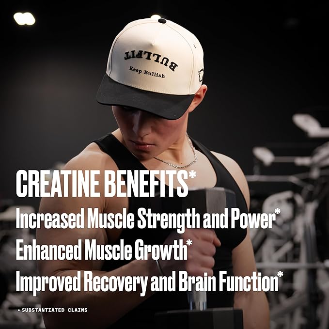 BULLFIT Pure Creatine Monohydrate Powder | 5g Per Scoop | Unflavored Mixes Instantly | Pharmacist Formulated Third-Party Tested | Strength Power &amp Muscle Recovery
