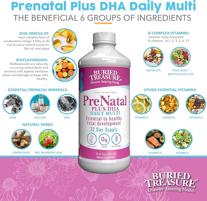 Buried Treasure Prenatal Plus DHA Complete 16 oz Natural DHA Omega3 Iron