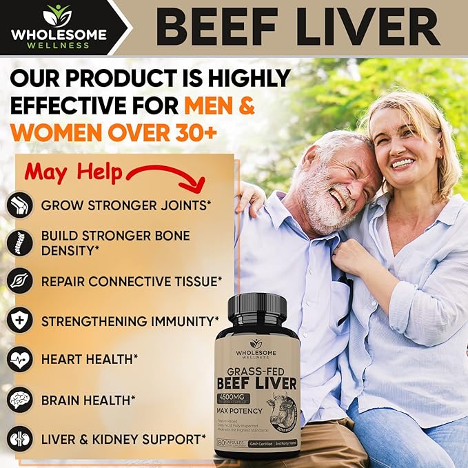 Grass Fed Desiccated Beef Liver Capsules (180 Pills 750mg Each) + Liposomal Vitamin C Capsules (200 Pills 1500mg Buffered) High Absorption VIT C Bundle