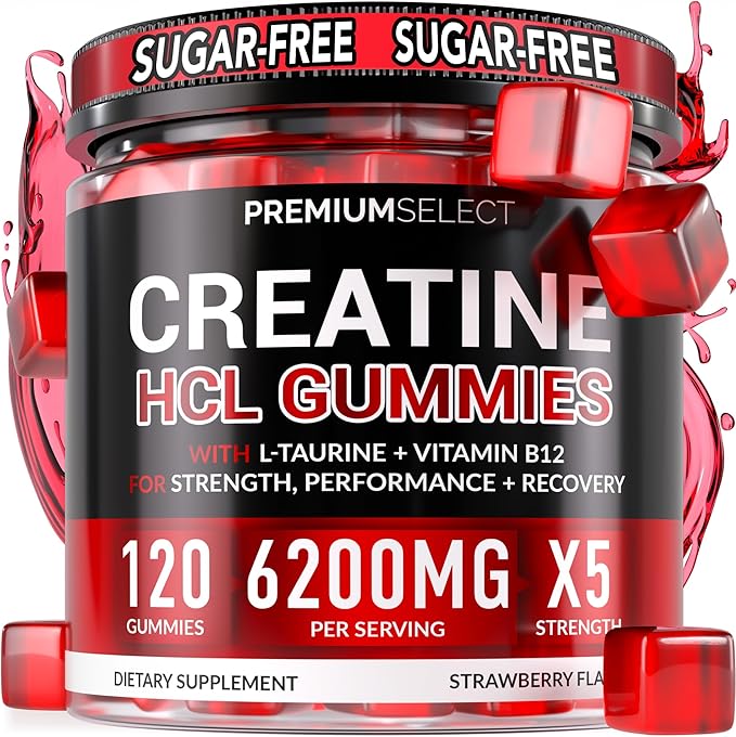 Creatine HCL for Adults 120 Gummies 6200mg - HCL Creatine Advanced Complex with L-Taurine + Vitamin B12 for Men &amp Women Muscle Strength &amp Builder Energy Boost Pre-Workout &amp Recovery Supp