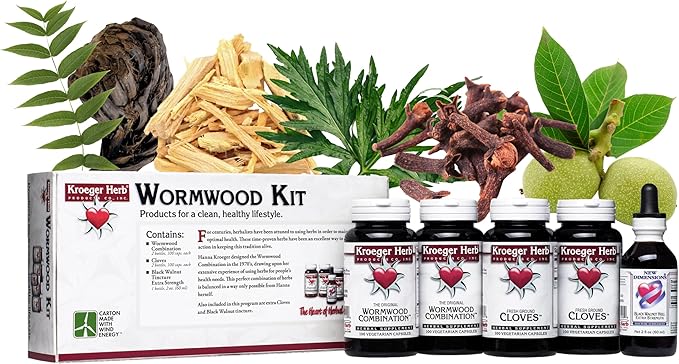 Kroeger Herb Products Wormwood Herb Supplement Kit Black Walnut Clove Quassia Worm Wood Detox Cleanse - Capsules Non-GMO Gluten Free No Preservatives or Fillers Made in USA