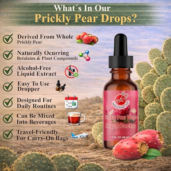 Prickly Pear Drops Concentrated Nopal Cactus Fruit Liquid Supplement with Vitamin B12 Antioxidants Betalains Vitamins &amp Trace Minerals 2 Fl Oz (Pack of 3)