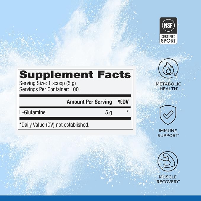 Pure Power L-Glutamine Unflavored 17.6 oz (500 g) 100 Servings (1 Jar) 5 g Per Serving Non-GMO NSF Certified for Sport Dr. Mercola