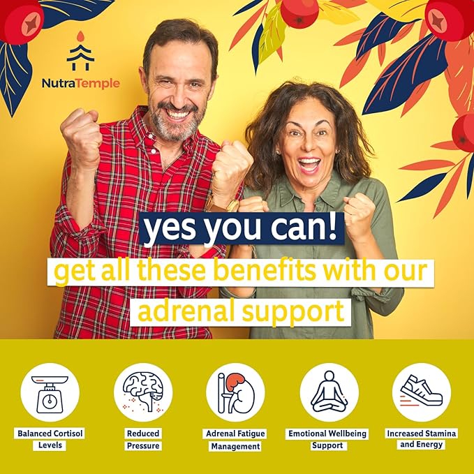 Adrenal Support &amp Cortisol Manager – Extra Strength Adrenal Fatigue Supplements for Energy Brain Fog with Ashwagandha Rhodiola Rosea L Thyrosine Holy Basil – 60 Non GMO Pills