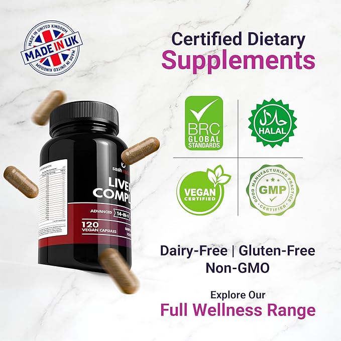 Liver Support Capsules High Strength - 13 Essential Natural Ingredients for Healthy Liver Function - Premium Liver Supplement - 120 Vegan Liver Pro Care Tablets - 8 Weeks Usage - UK Made Sash Vitality