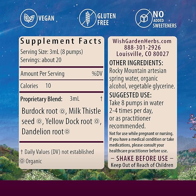 WishGarden Herbs Liver Strength Tonic - Plant-Based Herbal Liver Support Supplement with Burdock Dandelion Root &amp Yellow Dock Root Supports Liver Cleanse Detox &amp Repair Healthy Liver Functi