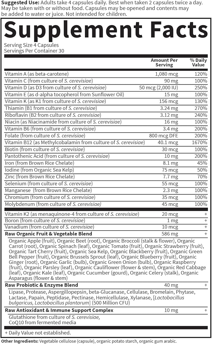 Garden of Life Multivitamin for Women Vitamin Code Women's Multi - Whole Food Womens Multi Vitamins Iron Folate not Folic Acid Vitamin A and Probiotics for Womens Energy 120 Vegetarian Capsules