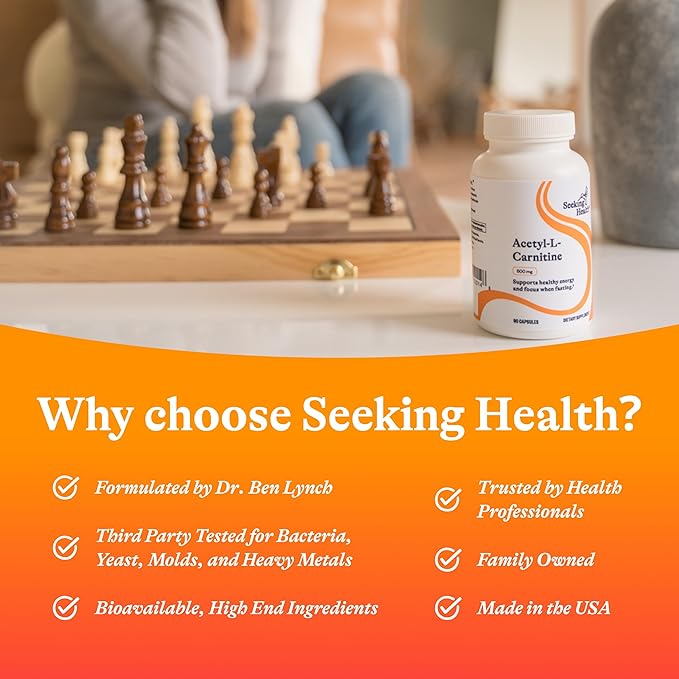 Seeking Health Acetyl-L-Carnitine - Acetyl-L-Carnitine Supplement - Supports Energy Healthy Fat Metabolism &amp Memory Health - 500 mg 90 Capsules