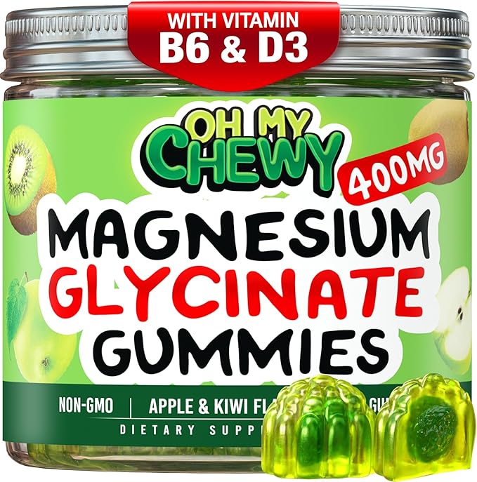 Center-Filled Magnesium Glycinate Gummies 400MG - High Absorption for Kids Teens &amp Adults - Supplement for Sleep Calm &amp Muscle Relaxation with B6 &amp D3 - Gluten Free &amp Vegan Friendly