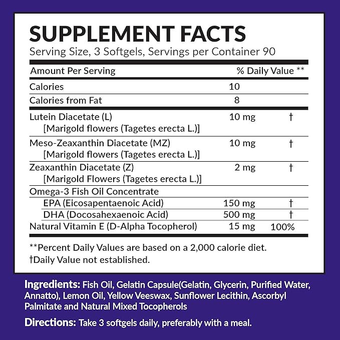 Memory Health Softgels with Omega-3 Carotenoids and Vitamin E – Designed for Mental Focus Energy and Enhanced Clarity - (270 Softgels 90 Days Supply)