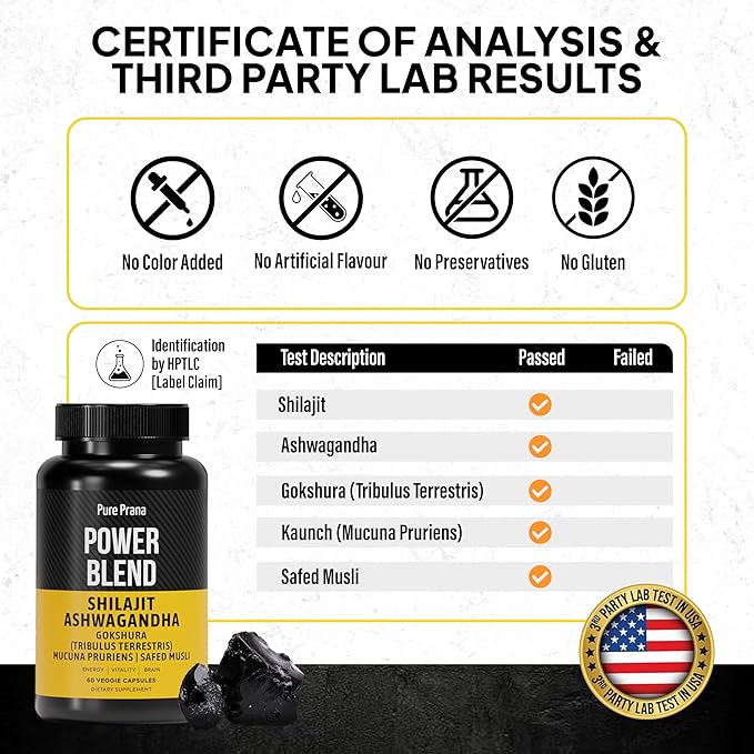 Pure Prana Shilajit Ashwagandha Capsules with Safed Musli &amp Gokshura for Men &amp Women – Herbal Energy Vitality Supplement with Tribulus &amp Mucuna – 60 Capsules (2.47 oz)