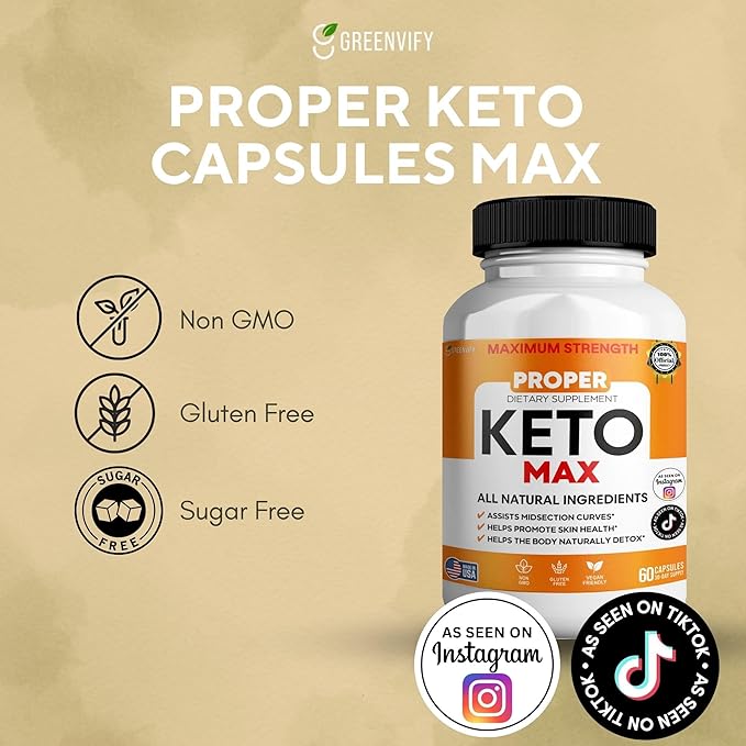 Proper Keto Max Dietary Supplement Maximum Strength All Natural Ingredients 60 Capsules 30-Day Supply Supports Skin Health and Natural Detox (1)
