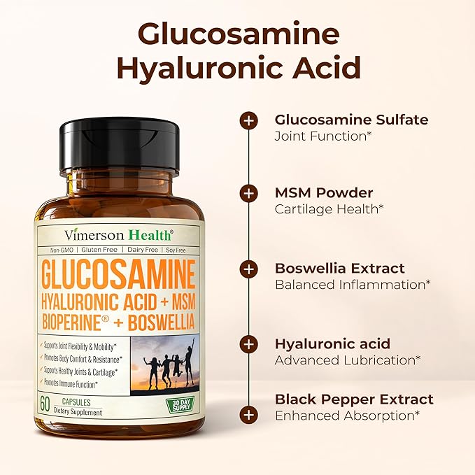 Joint Support Supplement with Glucosamine Sulfate Hyaluronic Acid Boswellia &amp MSM – Supports Joint Health Mobility &amp Bone Strength – for Daily Use – FSA Eligible 2 Pack