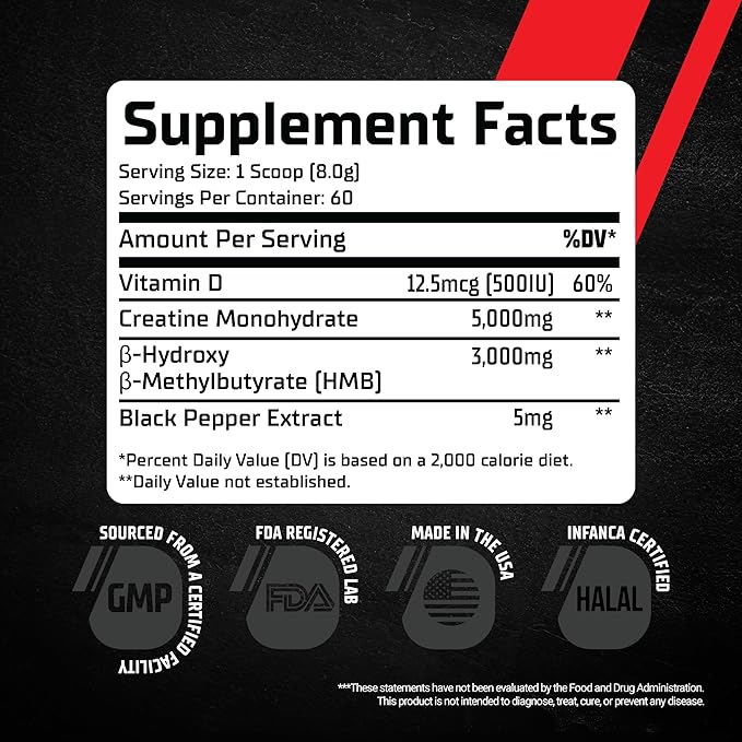 GMU SPORT Creatine HMB Powder – 45 Servings – 5g Creatine Monohydrate + 3g HMB + Piperine – Muscle Growth Strength &amp Recovery – Watermelon