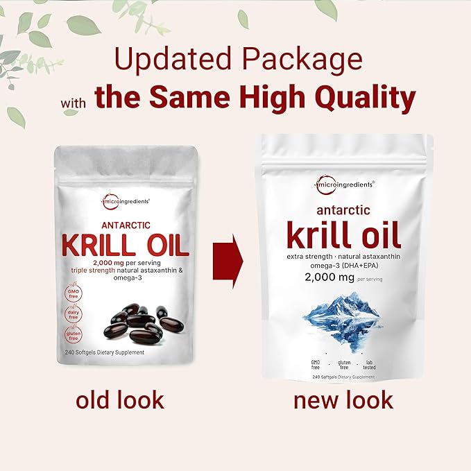 Micro Ingredients Antarctic Krill Oil Supplement 2000mg Per Serving 240 Softgels Triple Strength Rich in Omega-3s EPA DHA &amp Natural Astaxanthin Supports Immune System &amp Brain Health