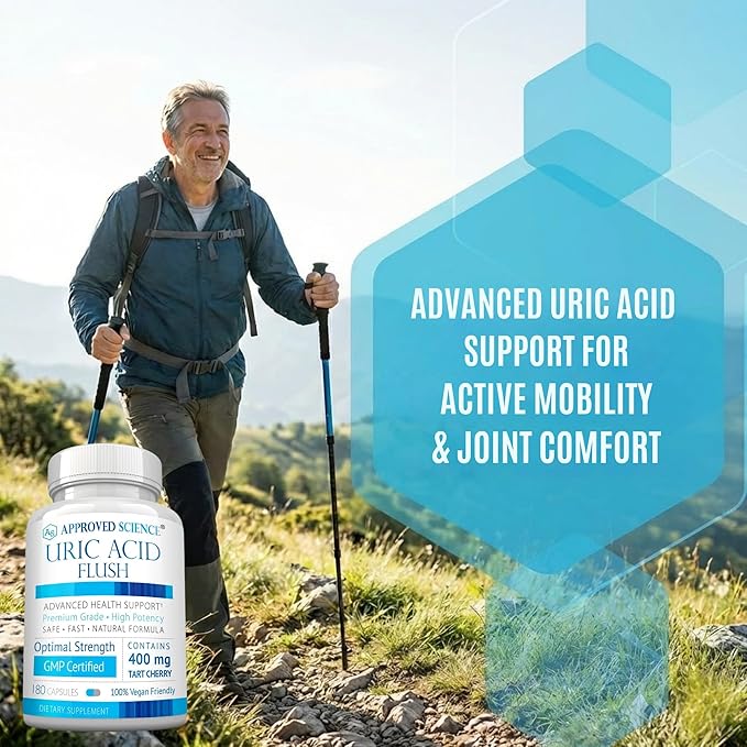 Approved Science Uric Acid Flush Supplement - Tart Cherry Turmeric Milk Thistle - Joint Support &amp Active Mobility - Made in USA - Vegan - 180 Capsules Per Bottle - 6 Month Supply - 2 Bottles